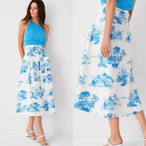 ANN TAYLOR Floral Toile Pleated Tie Waist Midi Skirt NWT Size 4 Petite